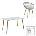 Set de 5 buc masa si scaune Ezra-Natali, Gri-alb cu picioare Naturale 80x80x76 cm