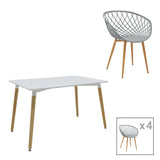 Set de 5 buc masa si scaune Ezra-Natali, Gri-alb cu picioare Naturale, 80x80x76 cm