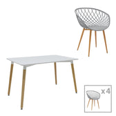 Set de 5 buc masa si scaune Ezra-Natali, Gri-alb cu picioare Naturale 80x80x76 cm