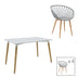 Set de 5 buc masa si scaune Ezra-Natali, Gri-alb cu picioare Naturale 80x80x76 cm