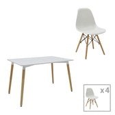 Set de 5 buc masa si scaune Natali-Julita, alb-Natural 120x80x76 cm