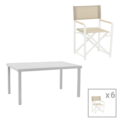 mobilier de gradina Set de 7 buc masa si scaune de gradina Kliton Mabu aluminiu alb 150x80x74 cm