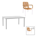 mobilier de gradina Set de 7 buc masa si scaune de gradina Kliton-Norture aluminiu alb 150x80x74 cm