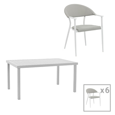 mobilier de gradina Set de 7 buc masa si scaune de gradina Kliton Pino aluminiu alb 150x80x74 cm
