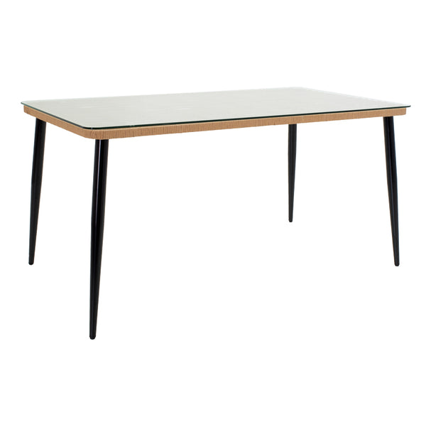 Set de 7 buc masa si scaune de gradina Naoki U ratan Natural si metal, negru, 160x90x78 cm