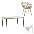 mobilier de gradina Set de 7 buc masa si scaune de gradina Naoki X ratan Natural si metal negru 160x90x78 cm
