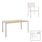 mobilier de gradina Set de 7 buc masa si scaune de gradina Nares-Moly aluminiu si plasa alba 140x80x72 cm