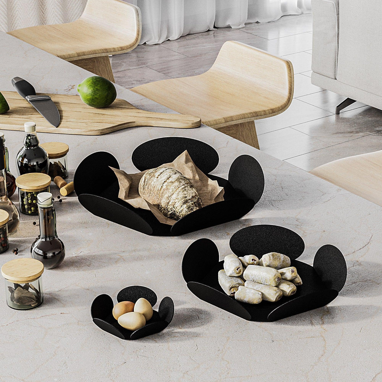 Set de accesorii metalice decorative (3 bucăți) Rodos, Negru, 13x13 cm