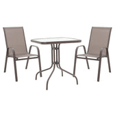mobilier de gradina Set de cina 3 bucati Watson-Calan metal negru-tex Maron maro 70x70x70 cm