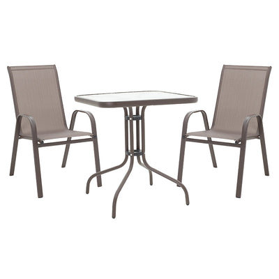 mobilier de gradina Set de cina 3 bucati Watson-Calan metal negru-tex Maron maro 70x70x70 cm