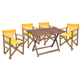Set de cina Retto 5 piese din lemn de fag masiv, nuc-inchis Gri-inchis, 120x75x71 cm - Galben