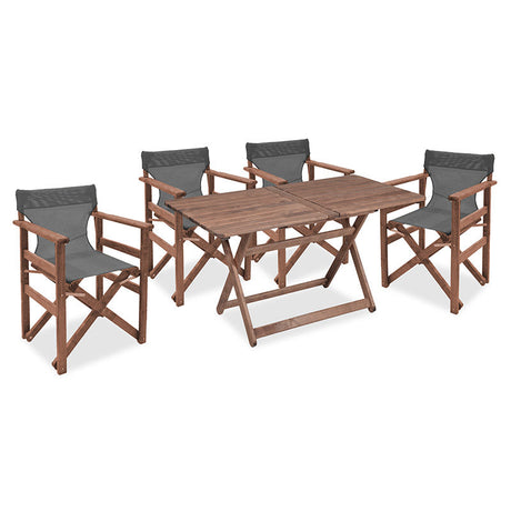 Set de cina Retto 5 piese din lemn de fag masiv, nuc-inchis Gri-inchis, 120x75x71 cm