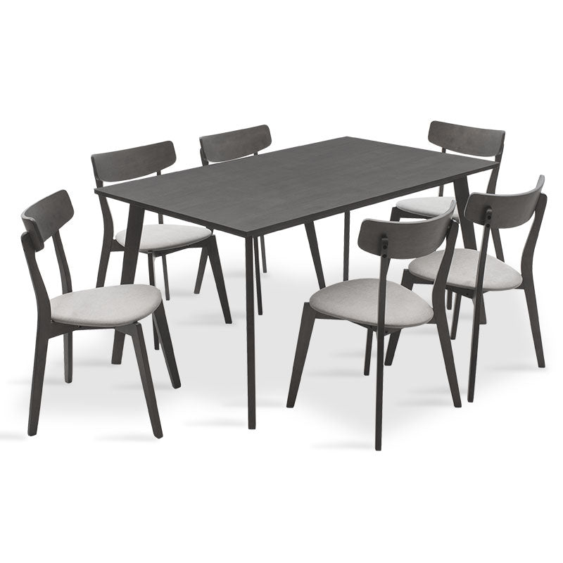 Set de dining Benson - Toto 7 piese, Gri - Nuc, 150x90x75 cm - Gri