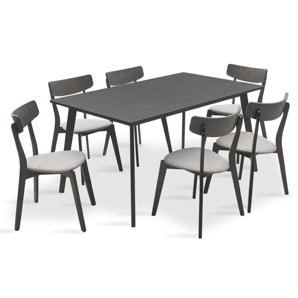 Set de dining Benson - Toto 7 piese, Gri - Nuc, 150x90x75 cm