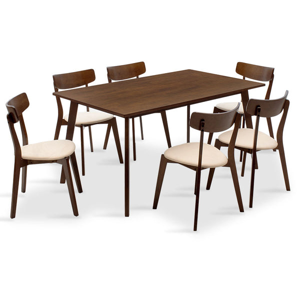 Set de dining Benson - Toto 7 piese, Gri - Nuc, 150x90x75 cm