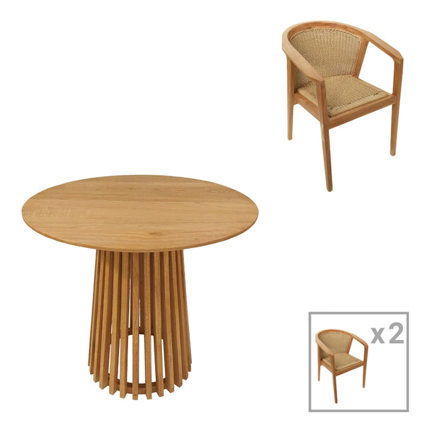 Set de dining Granny-Kenda, 3 piese, Natural, D80x75 cm