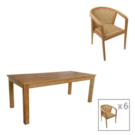 Set de dining Granny-Wooly 7 piese, Natural, 220x90x75 cm