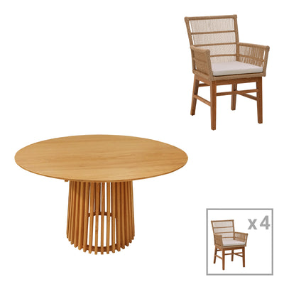 Masa Cu Scaune Set de dining Inca-Kenda 5 piese, Natural D120x75 cm