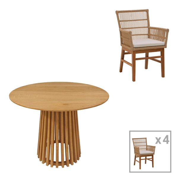 Set de dining Inca-Kenda 5 piese, Natural, D80x75 cm