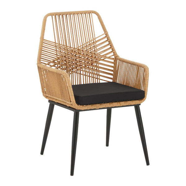 Set de dining Naoki-Tanish 5 bucati din ratan de sticla PE, Natural cu picioare negre, 140x80x78 cm