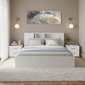 Set de Dormitor cu Pat 140x200 cm, Olympus White, Lemn, Set 3 piese