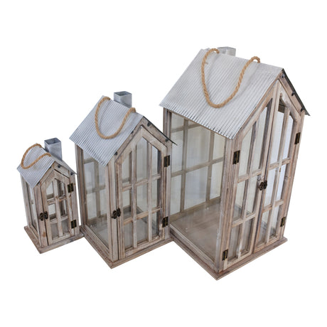 Set de felinare 3 buc Bearie, Maro, 31x31x60 cm