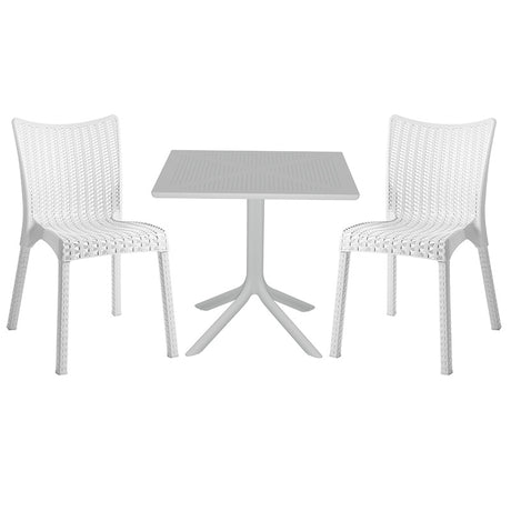 Set de gradina masa si scaune Groovy-Confident set 3 piese, alb, 80x80x74 cm