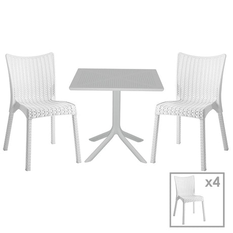 Set de gradina masa si scaune Groovy-Confident set 5 piese, alb, 80x80x74 cm