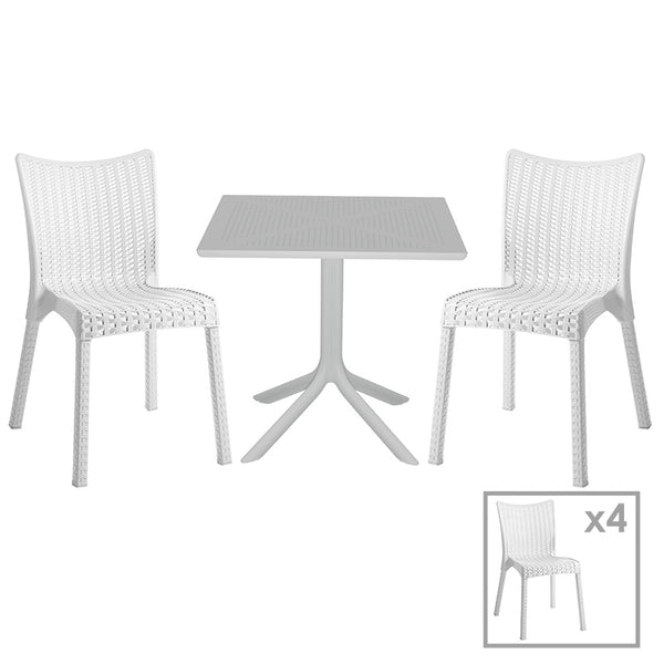 Set de gradina masa si scaune Groovy-Confident set 5 piese, alb, 80x80x74 cm