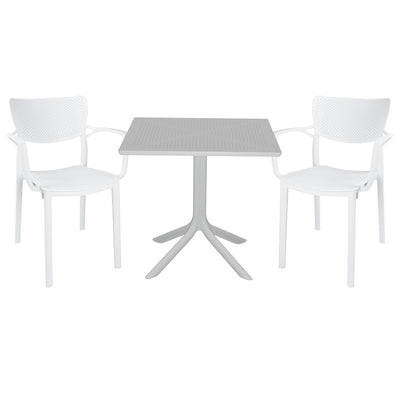 mobilier de gradina Set de gradina masa si scaune Groovy-Fontline set 3 piese alb 80x80x74 cm
