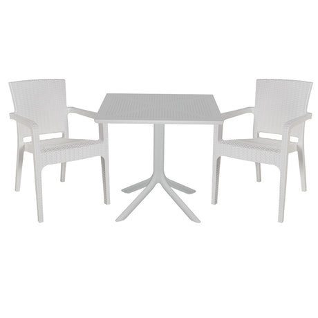 Set de gradina masa si scaune Groovy-Halcyon set 3 piese, alb, 80x80x74 cm