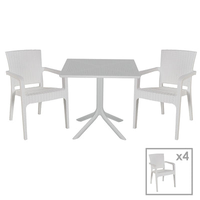 mobilier de gradina Set de gradina masa si scaune Groovy-Halcyon set 5 piese alb 80x80x74 cm