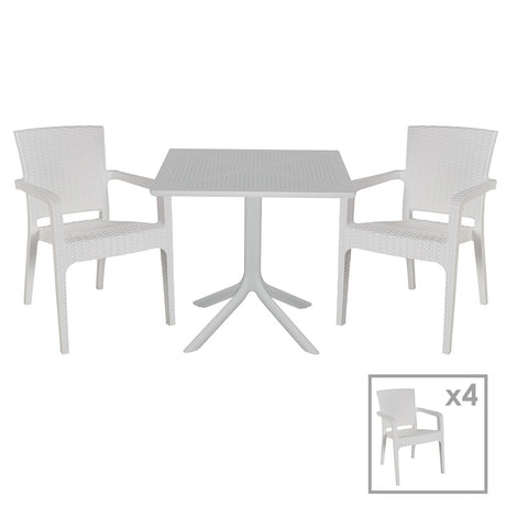 Set de gradina masa si scaune Groovy-Halcyon set 5 piese, alb, 80x80x74 cm