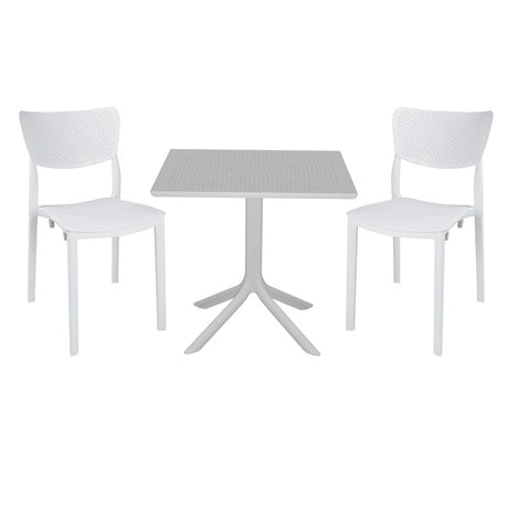 Set de gradina masa si scaune Groovy-Ignite set 3 piese, alb, 80x80x74 cm
