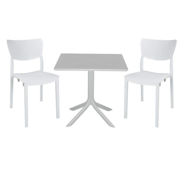 Set de gradina masa si scaune Groovy-Ignite set 3 piese, alb, 80x80x74 cm