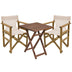 mobilier de gradina Set de gradina masa si scaune Retto 3 bucati din lemn masiv de fag nuc, PVC bej 60x60x71 cm