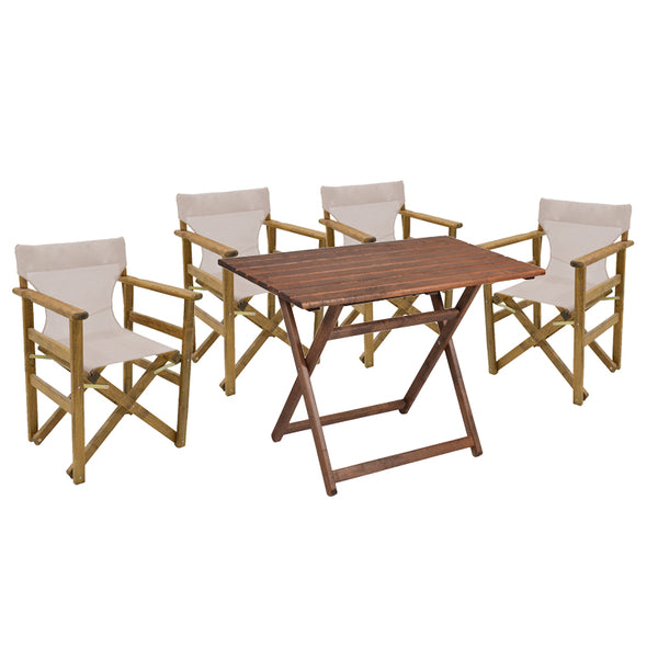Set de gradina masa si scaune Retto 5 bucati din lemn masiv de fag nuc, PVC, bej, 80x60x72 cm
