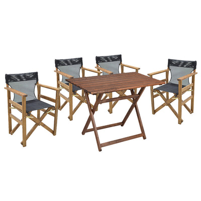 mobilier de gradina Set de gradina masa si scaune Retto 5 bucati din lemn masiv de fag nuc, PVC negru 80x60x72 cm