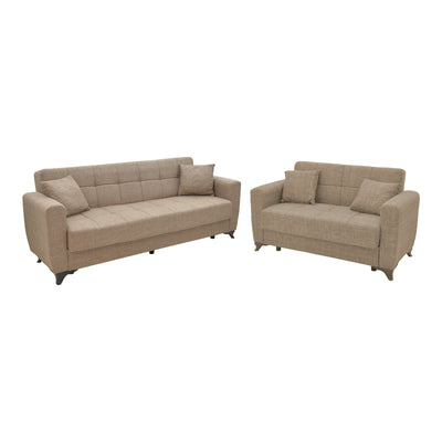 canapea Set de living 2 piese Modesto din tesatura, maro deschis 85x215 cm