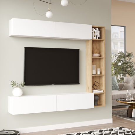 Set de living Compo montat pe perete, alb-Natural, 169x26x144 cm