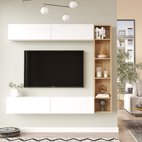 Set de living Compo montat pe perete, alb-Natural, 169x26x144 cm