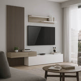 Set de living Litende cu Riflaj, Alb-sonoma, 249x42x199 cm