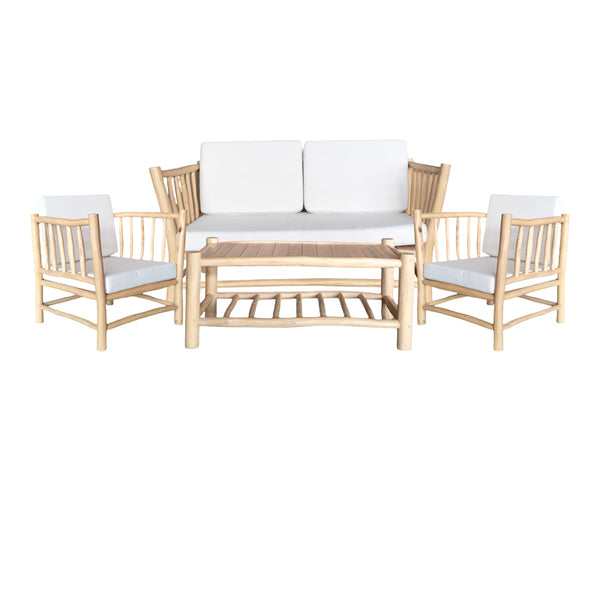 Set de living Mayorka set de 4 perne din lemn de tec Natural, alb, 175x75x80 cm