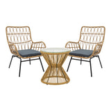 Set de living Naoki-Mabil de 3 piese din ratan Natural si metal, negru, 50x50 cm