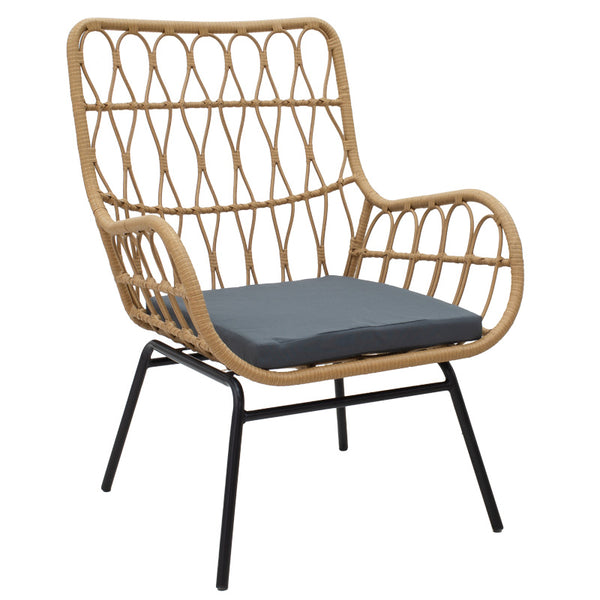 Set de living Naoki-Mabil de 3 piese din ratan Natural si metal, negru, 50x50 cm