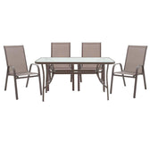 Set de luat masa 5 piese Ensure-Calan metal-sticla, Maro, 140x80x70 cm, imagine suplimentara