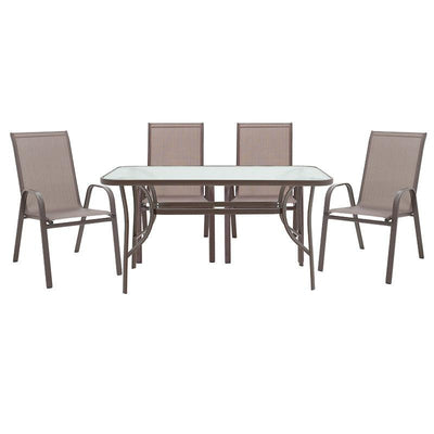 Set de luat masa 5 piese Ensure-Calan metal-sticla, Maro, 140x80x70 cm, imagine suplimentara