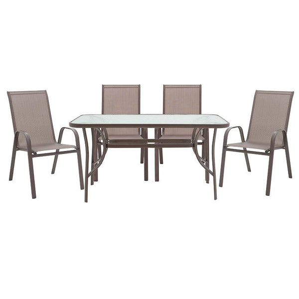 Set de luat masa 5 piese Ensure-Calan metal-sticla, Maro, 140x80x70 cm