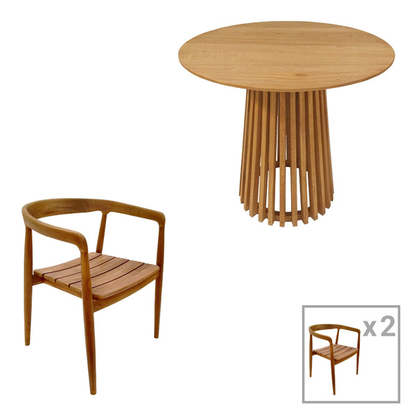Set de Masa 3 bucati Noody-Kenda din lemn de tec, Natural, D80x75 cm