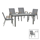 Set de Masa Azelie-Kliton 7 piese din tesatura antracit-aluminiu, antracit, 77x55x94 cm